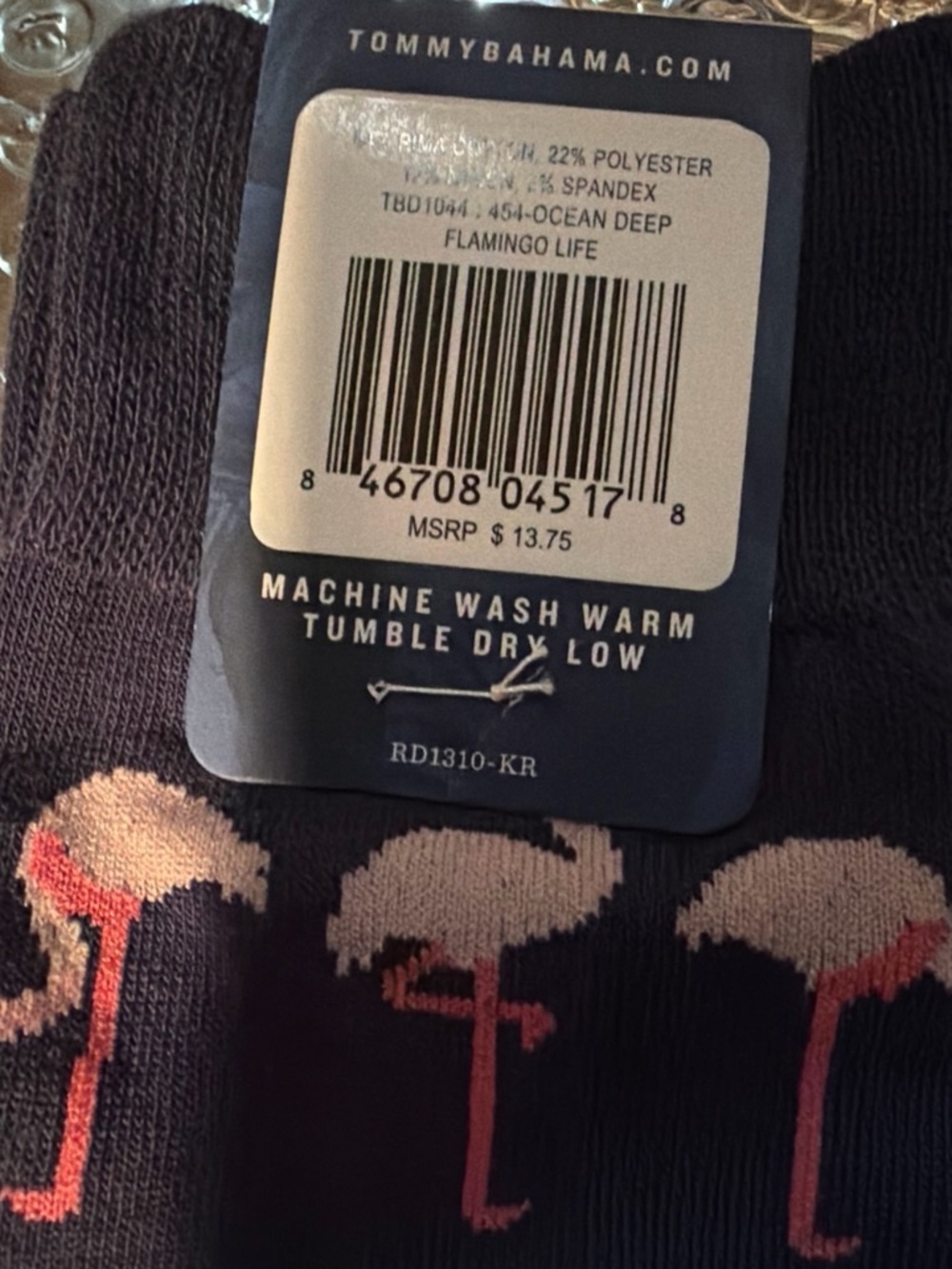 Tommy Bahama Men's Navy Flamingo & Gray Shrimp Crew Socks - Picture 2 of 3